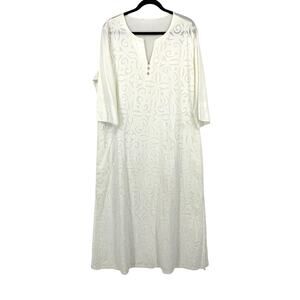 Unbranded 3/4 Sleeve Kaftan Dress Womens Apx Sz L White Burnout Print A-Line